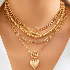 Chunky Gold Color Necklace Stack Layered Necklaces for Women Chunky Necklace